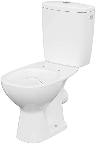 VBChome Keramik Stand- WC Toilette Komplett -Design- Set mit Spülkasten WC- Sitz mit Absenkautomatik SoftClose-Funktion für waagerechten Abgang Wasseranschluss Spülrandlos