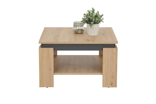 Hela Tische, Tim Coffee Table, Square Sofa Table, Melamine-Coated Wood Material, Coloured Table Wreath, Concrete Look/Anthracite, 68 x 68 x 41 cm