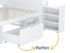 xixiworkshop Kinderbett 90x200cm Ausziehbett Bett mit Stauraum und USB-Steckdose/Mehreren Ablagefächern multifunktionales Jugendbett/Gästebett/Doppelbett mit Stauschrank Lattenrost,Ohne Matratze,Grau