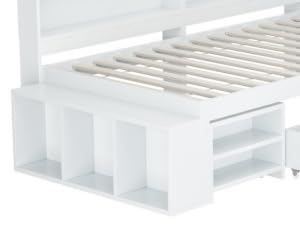 xixiworkshop Kinderbett 90x200cm Ausziehbett Bett mit Stauraum und USB-Steckdose/Mehreren Ablagefächern multifunktionales Jugendbett/Gästebett/Doppelbett mit Stauschrank Lattenrost,Ohne Matratze,Grau