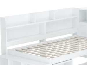 xixiworkshop Kinderbett 90x200cm Ausziehbett Bett mit Stauraum und USB-Steckdose/Mehreren Ablagefächern multifunktionales Jugendbett/Gästebett/Doppelbett mit Stauschrank Lattenrost,Ohne Matratze,Grau