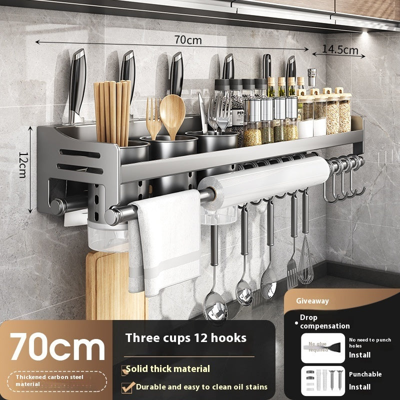 Kitchen Multifunctional Wall Mount Punch-free Storage Rack