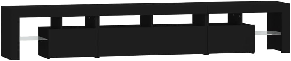 IKAYAA TV Cabinet with LED TV Cabinet, 200 cm Long, TV Lowboard, Wooden TV Table, Modern TV Table, TV Board, TV Cabinet for the Living Room, Black, 230 x 36.5 x 40 cm