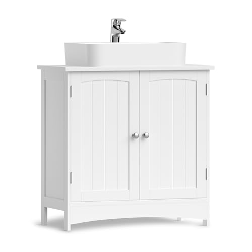 VASAGLE BBC410P31 Vanity Unit Extra Long 30 x 90 x 60 cm 2 Doors Bathroom Cabinet Open Compartments Height Adjustable Shelves White