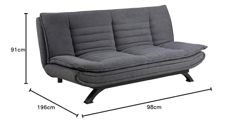 AC Design Furniture Jasper Bettcouch Dunkelgrau/Schwarz, Schlafsofa mit 3 Liegepositionen, Moderner 3-Sitzer Ohne Armlehne, Gepolstert mit Schwarzen Metallbeinen, L: 196 x H: 91 x T: 98 cm