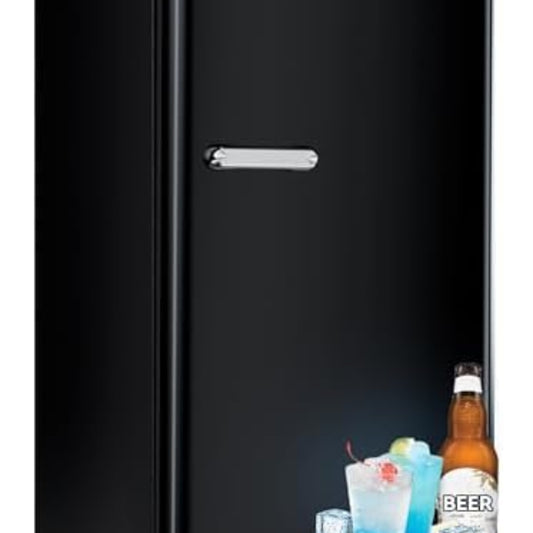 Devoko Fridge with Freezer, 75 L Retro Design Mini Fridge Small, Adjustable Thermostat, Quiet, Suitable for Home, Office and Hotel, Black