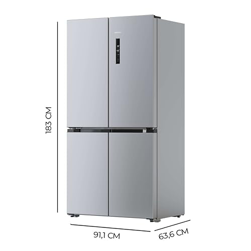 Cecotec Amerikanischer Kühlschrank, 4 Türen, 564 l, Bolero, CoolMarket, 4D 564 Dark E. 183 cm hoch, 91 cm breit, Wasserspender, geringer Stromverbrauch, Invertermotor, Plus, Total NoFrost