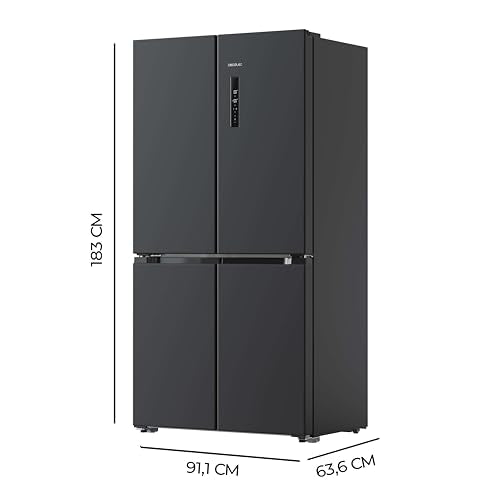 Cecotec Amerikanischer Kühlschrank, 4 Türen, 564 l, Bolero, CoolMarket, 4D 564 Dark E. 183 cm hoch, 91 cm breit, Wasserspender, geringer Stromverbrauch, Invertermotor, Plus, Total NoFrost