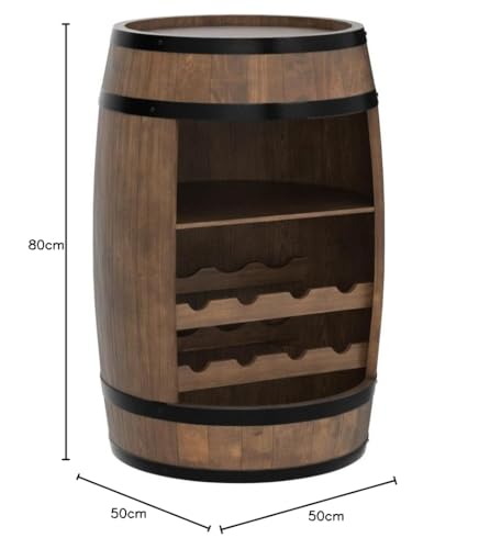 CREATIVE COOPER Weinregal - Weinschrank Mini Bar - Alkohol Schrank mit LED - Weinfass - Fass bar - Weinbar - Fassbar - Barschrank - 80cm hoch - Retro deko Bar Regal - Hausbar Theke - Fassmöbel Eiche