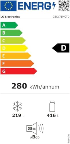 LG GSLC40PYPE Side-by-Side Kühlschrank ǀ Smart Inverter Compressor ǀ Eis- und Wasserspenderǀ Total No Frost Technologie ǀ EEK E ǀ 638 L