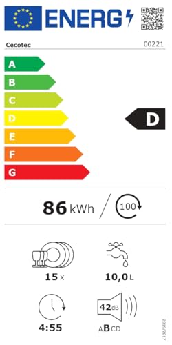 Cecotec Geschirrspüler 60 cm - Freistehend Bolero Aguazero 6210 Dark D. 15 Bestecke, energieeffizient, XXL Fullcolor Display, drittes Fach, 14 Programme, Dual Zone Wash, verstellbares Fach, Dunkel