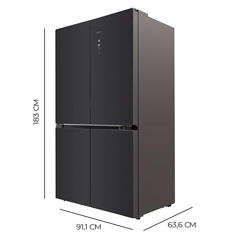 Cecotec Amerikanischer Kühlschrank, 4 Türen, 564 l, Bolero, CoolMarket, 4D 564 Dark E. 183 cm hoch, 91 cm breit, Wasserspender, geringer Stromverbrauch, Invertermotor, Plus, Total NoFrost