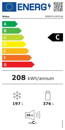 Midea KS-DDX 6.32 WT Side-by-Side Kühl-/Gefrierkombination/ 178,8 cm Höhe/ 254 kWh/Jahr/No Frost/Dual Inverter Compressor/mit 3in1 Wasser-/Eisspender und Wassertank, Dark Inox
