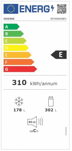 Hisense RF632N4WIE French Door Kühl-Gefrierkombination/ NoFrostPlus/ Inverter-Kompressor/ Wasserspender/ CrispZone/ 200 cm/ Kühlteil 336 l/ Gefrierteil 149 l/ 38 dB/ 295 kWh/ Jahr/ Inox-Look