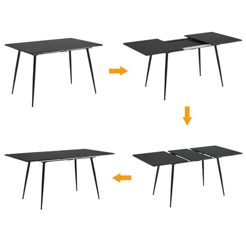 FurnitureR Esstisch, ausziehbar, L-120 – 160 cm für 6 – 8 Personen, Elegantes Design, Tischplatte aus weißem Marmor, MDF mit Metallbeinen, vielseitig und minimalistisch, Küchentisch