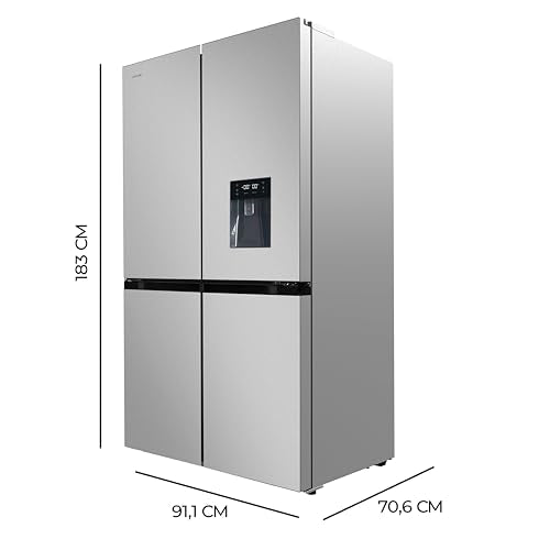 Cecotec Amerikanischer Kühlschrank, 4 Türen, 564 l, Bolero, CoolMarket, 4D 564 Dark E. 183 cm hoch, 91 cm breit, Wasserspender, geringer Stromverbrauch, Invertermotor, Plus, Total NoFrost