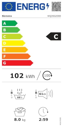 Siemens WQ35G2D00 iQ500 Wärmepumpentrockner für 8 kg Wäsche, 176 kWh pro Jahr, speedPack, autoDry, Outdoor-Programm