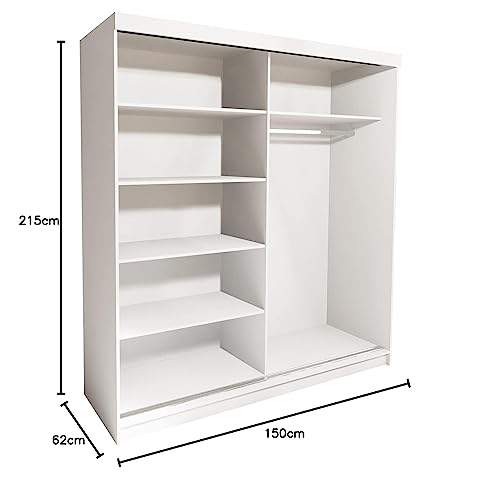 Marlux-Meble Two-Door Wardrobe 230 cm Wide with Floating and Sliding Doors Corner Wardrobe Bedroom Cabinet Hallway Cabinet System Cabinet High Gloss Cabinet