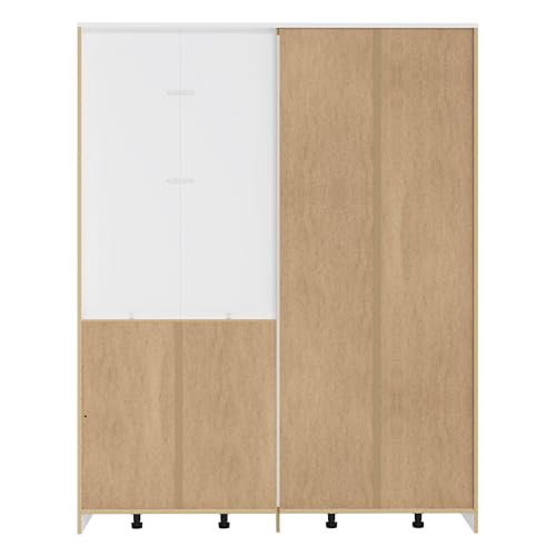 FORTE DEWANIA Kleiderschrank 160, Schrank mit offenen Regalfächern und Spiegel, Holzwerkstoff, Weiß, 159,3 cm breit, 203,4 cm hoch, 52,7 cm tief