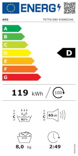 AEG Wärmepumpentrockner 8 kg, Serie 7000 SensiDry: Schonendes & energiesparendes Trockenverfahren, neue Energiekl. D, Mengenautomatik, Schontrommel, wechselende Drehrichtung, Knitterschutz, TR7T61580