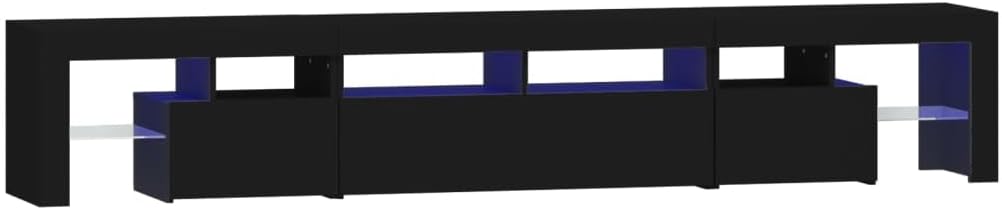 IKAYAA TV Cabinet with LED TV Cabinet, 200 cm Long, TV Lowboard, Wooden TV Table, Modern TV Table, TV Board, TV Cabinet for the Living Room, Black, 230 x 36.5 x 40 cm