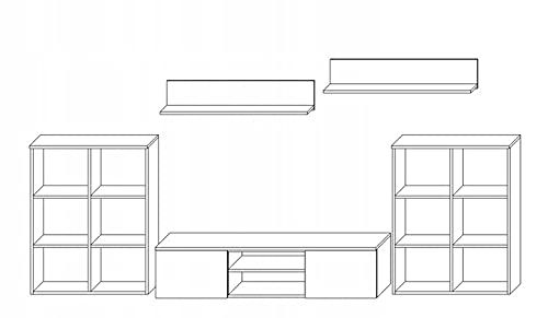 MATKAM Herkules II Wall Unit, Modern Living Room Cabinet with TV Table, Sideboard and Wall Shelf, Living Room Complete Furniture (White/Black)