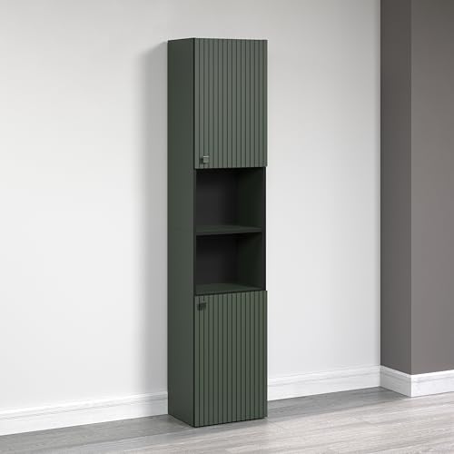 trendteam smart living - PureBliss - Hochschrank - Eiche - Badezimmerschrank in moderner Rillenoptik - edle Metallgriffe - (BxHxT) 40 x 186 x 31 cm - 2 praktische Einlegeböden - kratzfest