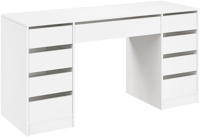 Bellamio Nore Schreibtisch in Schwarz mit 5 Schubladen - Jugendschreibtisch 75x53x110 cm - Schminktisch & Schreibtisch Kombi - Computertisch mit Schubladen beidseitig montierbar – Bürotisch