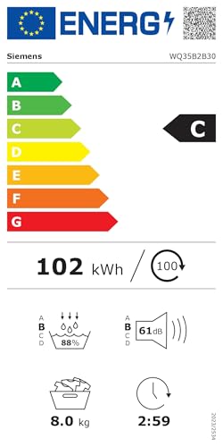 Siemens WQ35B2B30 Wäschetrockner iQ700, Wärmepumpentrockner mit 8kg Fassungsvermögen, directTouch LED-Display, autoDry, Outdoor-Programm, Home-Connect, Weiß, 60cm