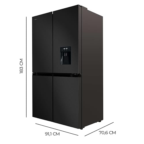 Cecotec Amerikanischer Kühlschrank, 4 Türen, 564 l, Bolero, CoolMarket, 4D 564 Dark E. 183 cm hoch, 91 cm breit, Wasserspender, geringer Stromverbrauch, Invertermotor, Plus, Total NoFrost