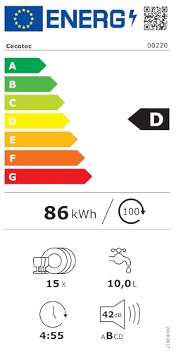 Cecotec Geschirrspüler 60 cm - Freistehend Bolero Aguazero 6210 Dark D. 15 Bestecke, energieeffizient, XXL Fullcolor Display, drittes Fach, 14 Programme, Dual Zone Wash, verstellbares Fach, Dunkel