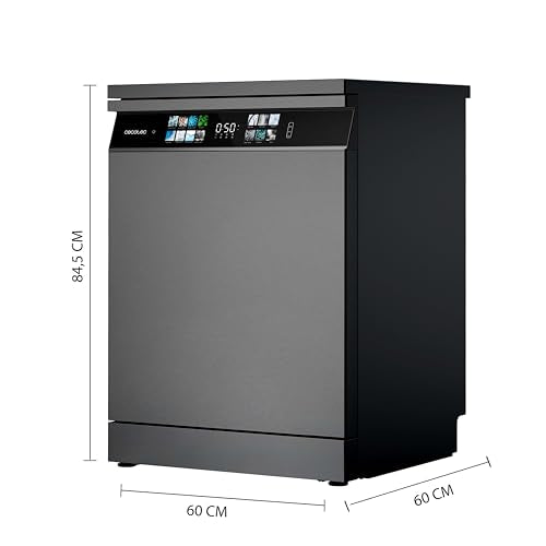 Cecotec Geschirrspüler 60 cm - Freistehend Bolero Aguazero 6210 Dark D. 15 Bestecke, energieeffizient, XXL Fullcolor Display, drittes Fach, 14 Programme, Dual Zone Wash, verstellbares Fach, Dunkel