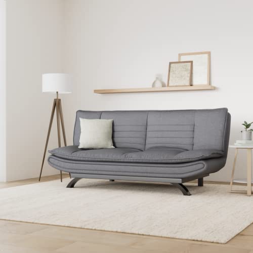 AC Design Furniture Jasper Bettcouch Dunkelgrau/Schwarz, Schlafsofa mit 3 Liegepositionen, Moderner 3-Sitzer Ohne Armlehne, Gepolstert mit Schwarzen Metallbeinen, L: 196 x H: 91 x T: 98 cm