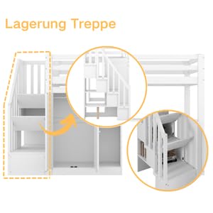 xixiworkshop Kinderbett 90x200cm Ausziehbett Bett mit Stauraum und USB-Steckdose/Mehreren Ablagefächern multifunktionales Jugendbett/Gästebett/Doppelbett mit Stauschrank Lattenrost,Ohne Matratze,Grau