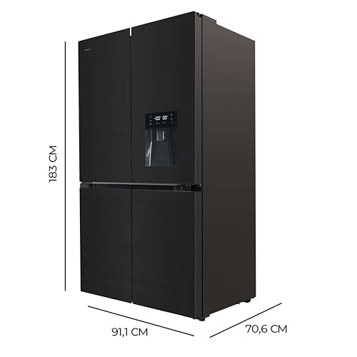 Cecotec Amerikanischer Kühlschrank, 4 Türen, 564 l, Bolero, CoolMarket, 4D 564 Dark E. 183 cm hoch, 91 cm breit, Wasserspender, geringer Stromverbrauch, Invertermotor, Plus, Total NoFrost