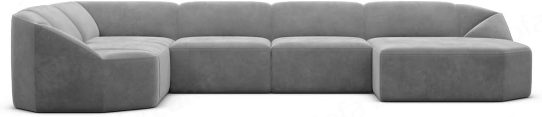Wohnlandschaft Cabrera U-Shape Fabric Sofa in Velvet Designer Sofa Sun Velvet (Green, Ottoman Left)