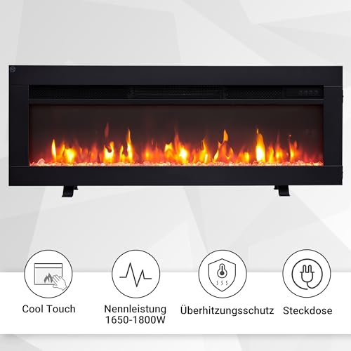 BALDERIA Elektrokamin Agnes 36" | 3in1 Elektrischer Stand-, Wand- oder Einbaukamin mit 3D-Flammeneffekt | Elektro Heizung 1800W | Kamin mit Fernbedienung, Startsteuerung, Timer & Thermostat | Schwarz