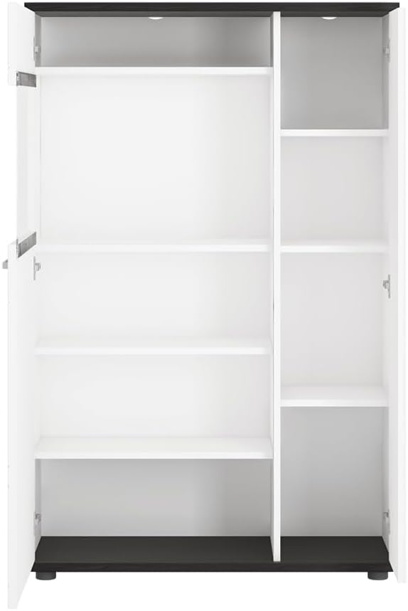 Living Room Furniture Set White 4-Piece Modern 1 Display Cabinet 1 Wall Shelf 1 Lowboard 1 Highboard with Lighting