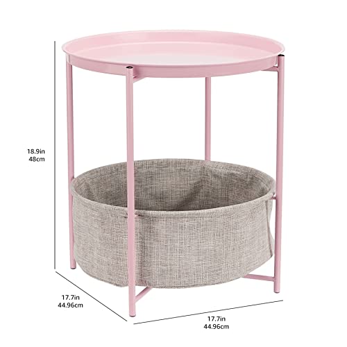 Amazon Basics Beistelltisch, rund, mit Aufbewahrungslösung, Leichte Creme Heidekraut Beistelltisch 44.96 x 44.96 x 48.0 cm