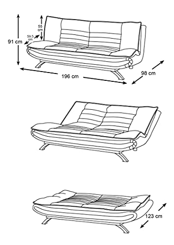 AC Design Furniture Jasper Bettcouch Dunkelgrau/Schwarz, Schlafsofa mit 3 Liegepositionen, Moderner 3-Sitzer Ohne Armlehne, Gepolstert mit Schwarzen Metallbeinen, L: 196 x H: 91 x T: 98 cm