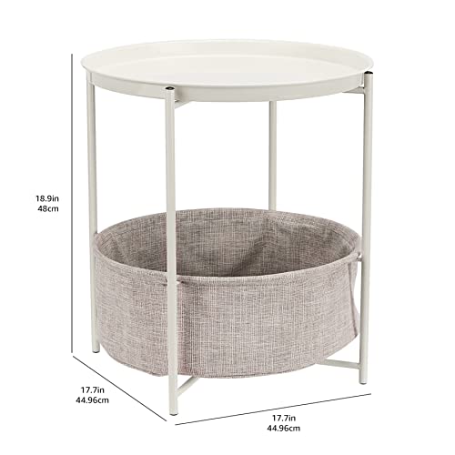 Amazon Basics Beistelltisch, rund, mit Aufbewahrungslösung, Leichte Creme Heidekraut Beistelltisch 44.96 x 44.96 x 48.0 cm