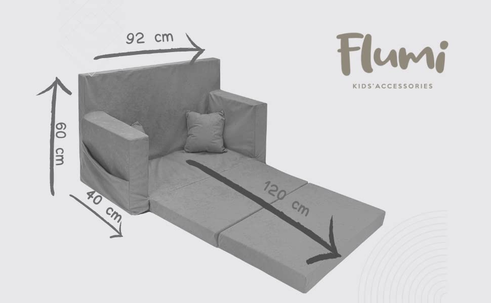 Flumi Personalised Children's/Teenager's Couch/Armchair/Sofa Bed, with Engraving of Child's Name, Play Sofa, Sleeping Chair, Bed Function, Children's Furniture, 92 x 40 x 60 cm, Microfibre (Grey)