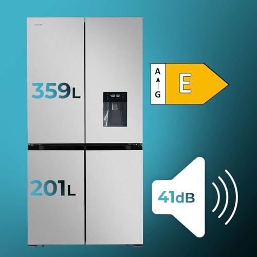 Cecotec Amerikanischer Kühlschrank, 4 Türen, 564 l, Bolero, CoolMarket, 4D 564 Dark E. 183 cm hoch, 91 cm breit, Wasserspender, geringer Stromverbrauch, Invertermotor, Plus, Total NoFrost