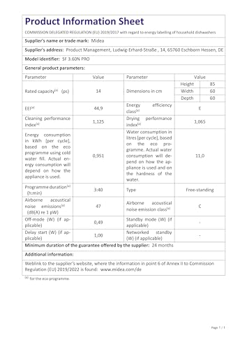 Midea MDWEU1435XSS-W Dishwasher, Integrated, 14 Place Settings, 60 cm, Partially Integrated with WiFi, Extra Drying, 7 Programmes, 47 dB, 0-24 Hours Start Time Delay, Stainless Steel