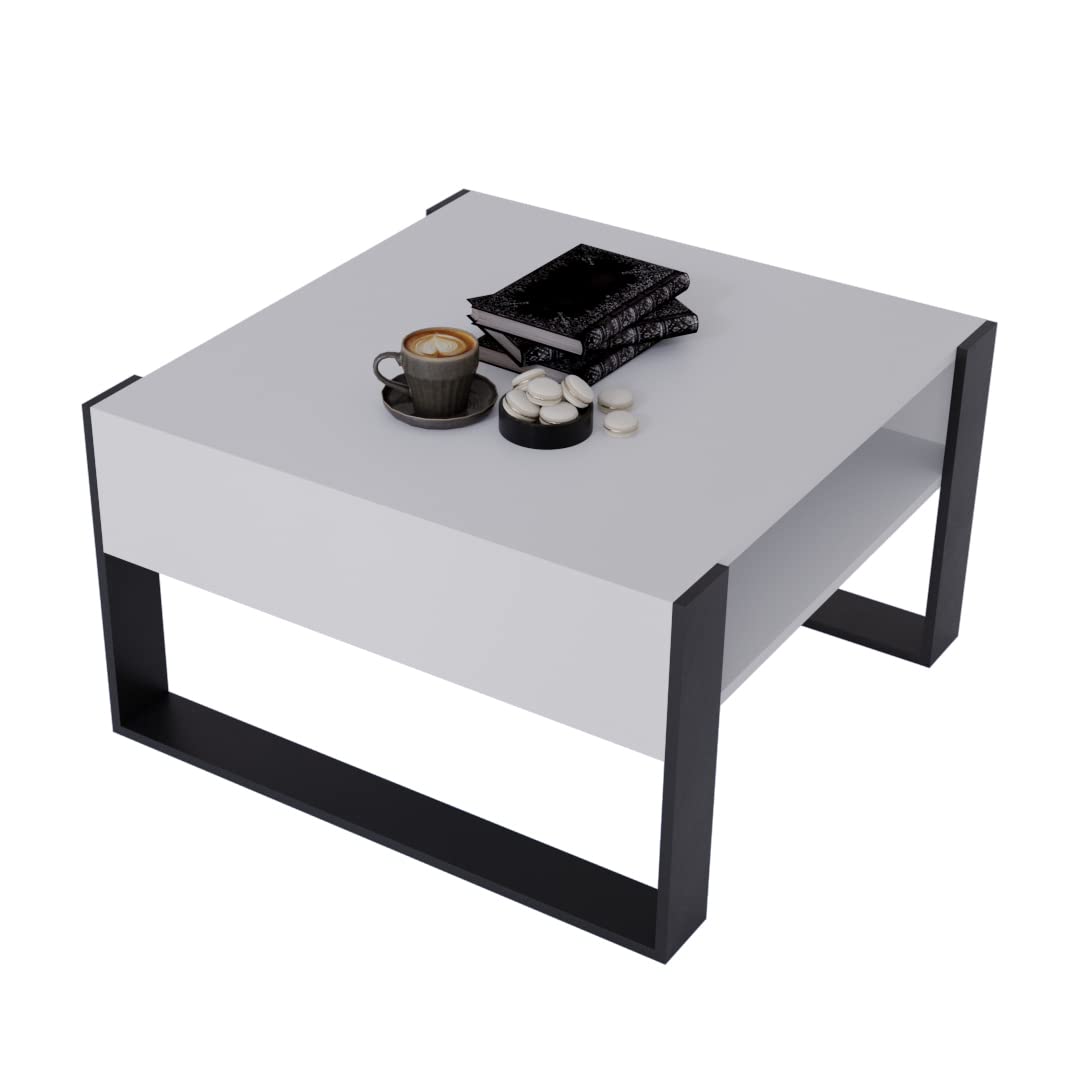 AKKE Karo Couchtisch für Wohnzimmer Beistelltisch Wohnzimmertisch Modern Sofatisch Kaffeetisch Deko Möbel für Wohnzimmer Wohnzimmertische Couchtische Eiche Mit Schwarzen Beinen