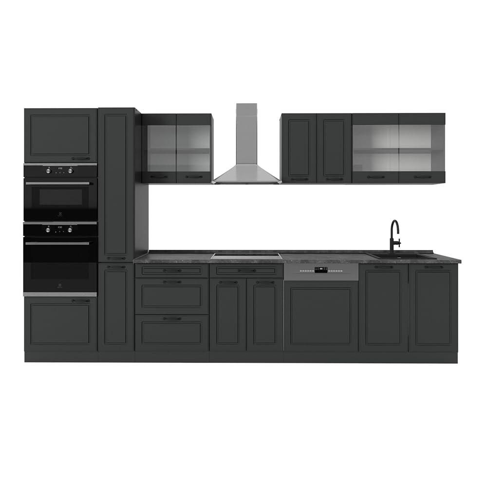 Vicco R-Line Fitted Kitchen Cabinets Anthracite Kitchen Furniture (Anthracite / White High Gloss, MUS 350 cm)