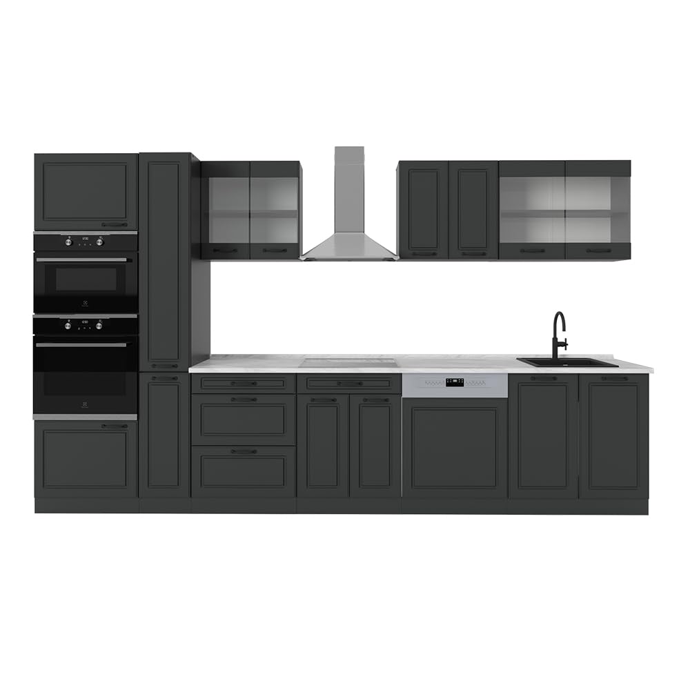 Vicco R-Line Fitted Kitchen Cabinets Anthracite Kitchen Furniture (Anthracite / White High Gloss, MUS 350 cm)