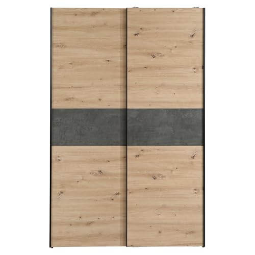 FORTE OZZULA Wardrobe 120, Wardrobe, Sliding Door Wardrobe, Bedroom Wardrobe, Scandinavian 2 Door Shelves, Clothes Rail, White/Artisan Oak, 120 cm Wide x 190.5 cm High x 61 cm Deep