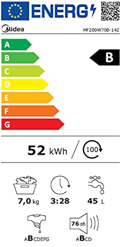 Midea MF10EW70BA10 Waschmaschine / 7kg / 1400 U/Min/EEK A-10%/Inverter Quattro Motor/Dampffunktion/Grosse Trommel/Nachlegefunktion/Kindersicherung/AquaStop, Weiß