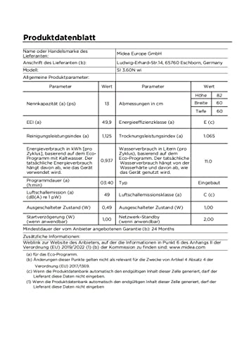 Midea MDWEU1435XSS-W Dishwasher, Integrated, 14 Place Settings, 60 cm, Partially Integrated with WiFi, Extra Drying, 7 Programmes, 47 dB, 0-24 Hours Start Time Delay, Stainless Steel